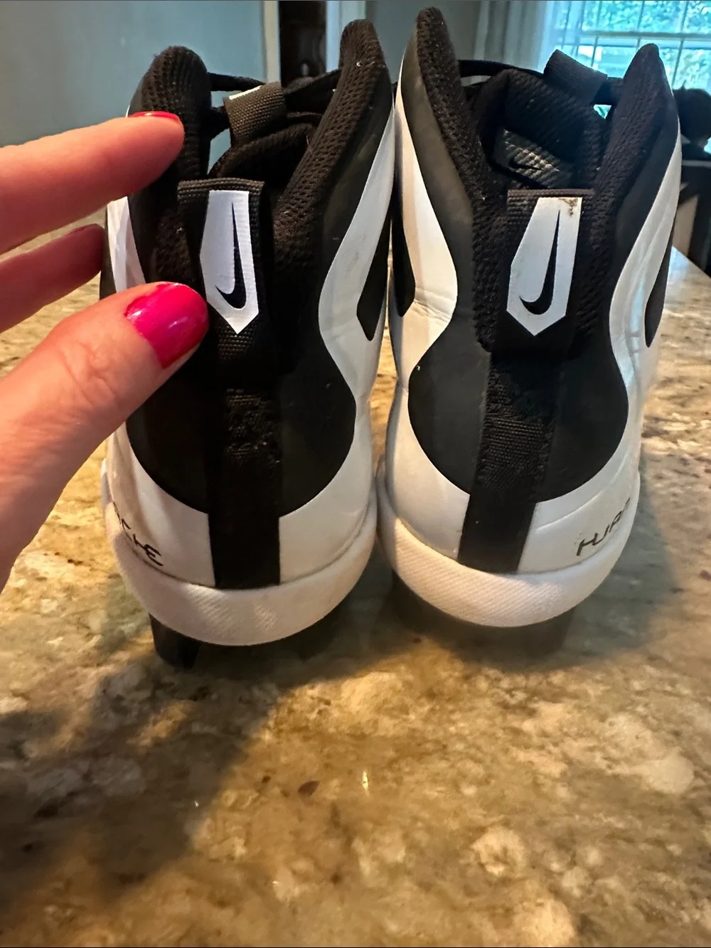 Nike Big Kids Alpha Huarache Black and White High-Top Baseball Cleats